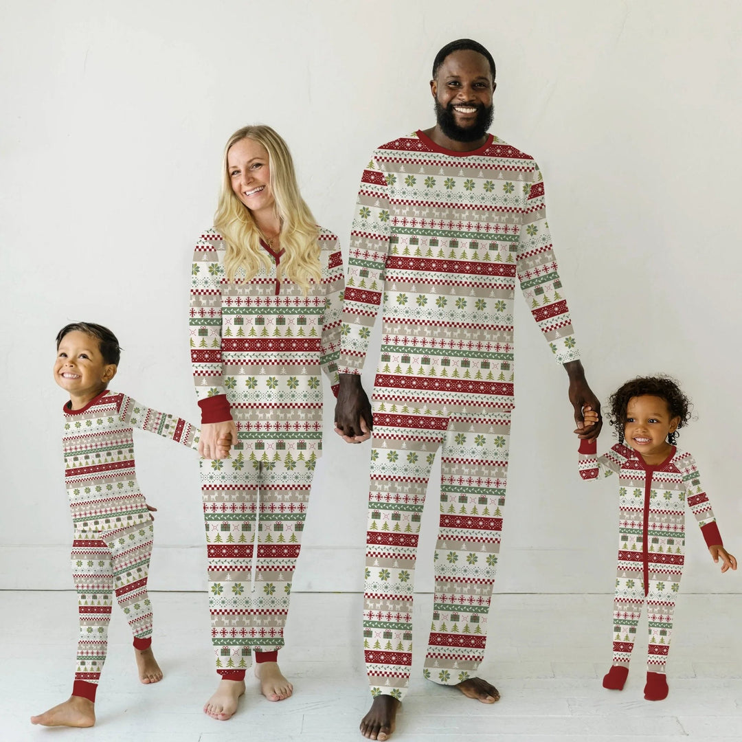 Christmas Fair Isle Red and Green Two Piece Long Sleeve Pajama Set - Zumbamboo