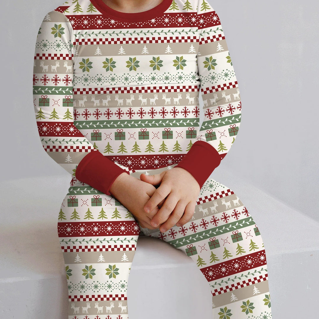 Christmas Fair Isle Red and Green Two Piece Long Sleeve Pajama Set - Zumbamboo