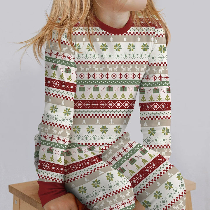 Christmas Fair Isle Red and Green Two Piece Long Sleeve Pajama Set - Zumbamboo
