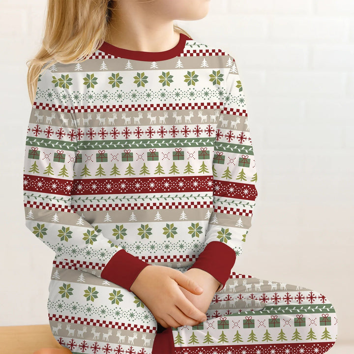Christmas Fair Isle Red and Green Two Piece Long Sleeve Pajama Set - Zumbamboo