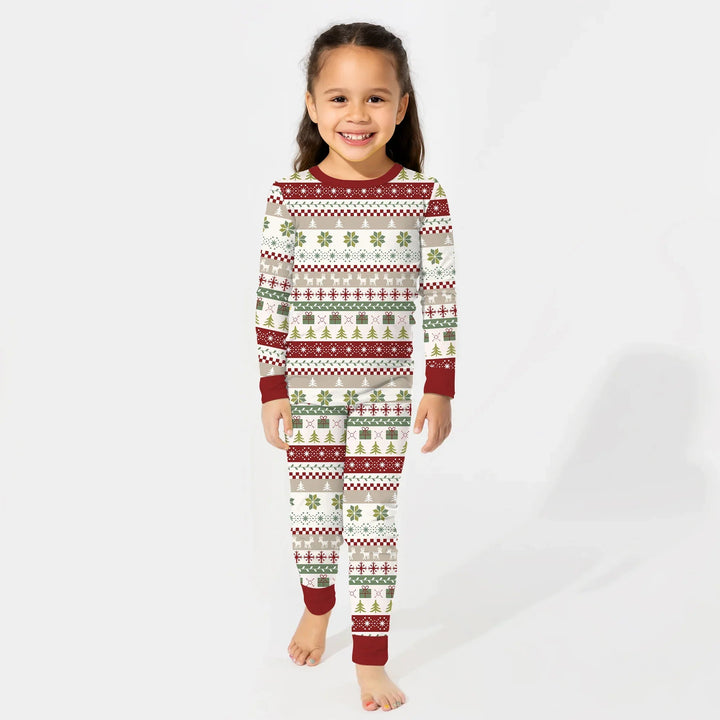 Christmas Fair Isle Red and Green Two Piece Long Sleeve Pajama Set - Zumbamboo