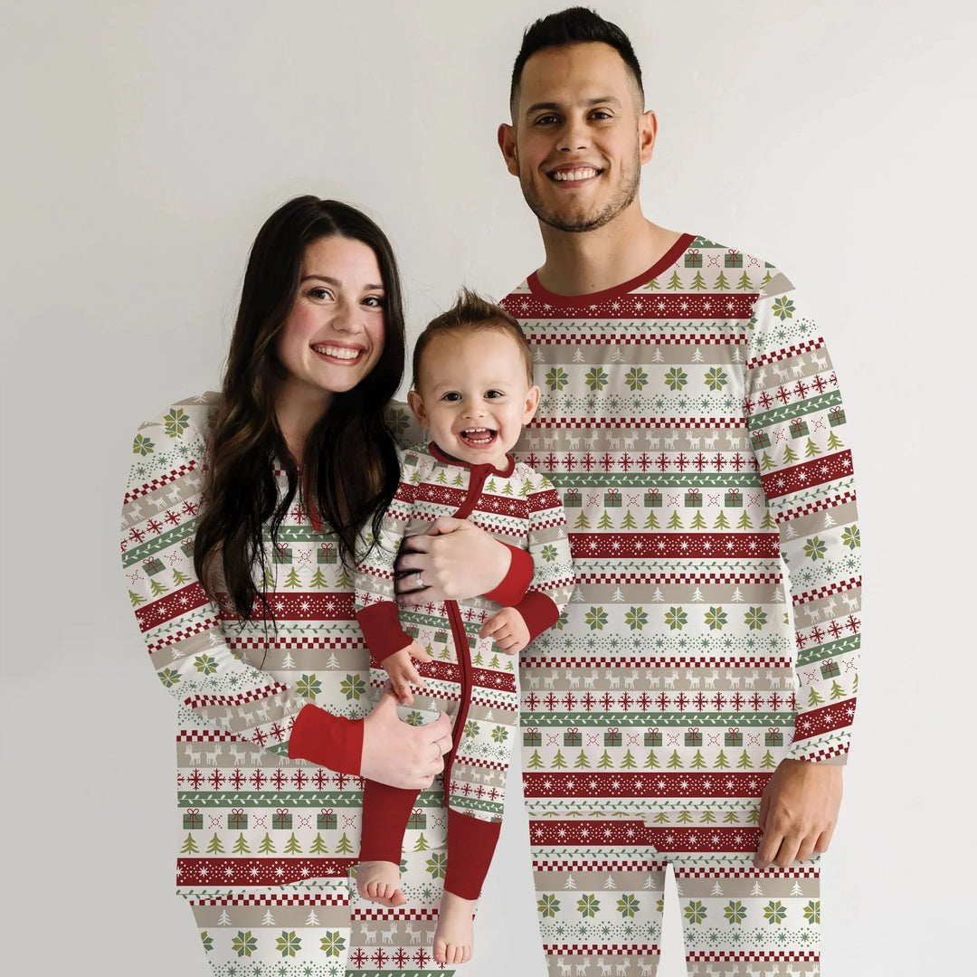 Christmas Fair Isle Red and Green Two Piece Short Sleeve Shorts Pajama Set - Zumbamboo