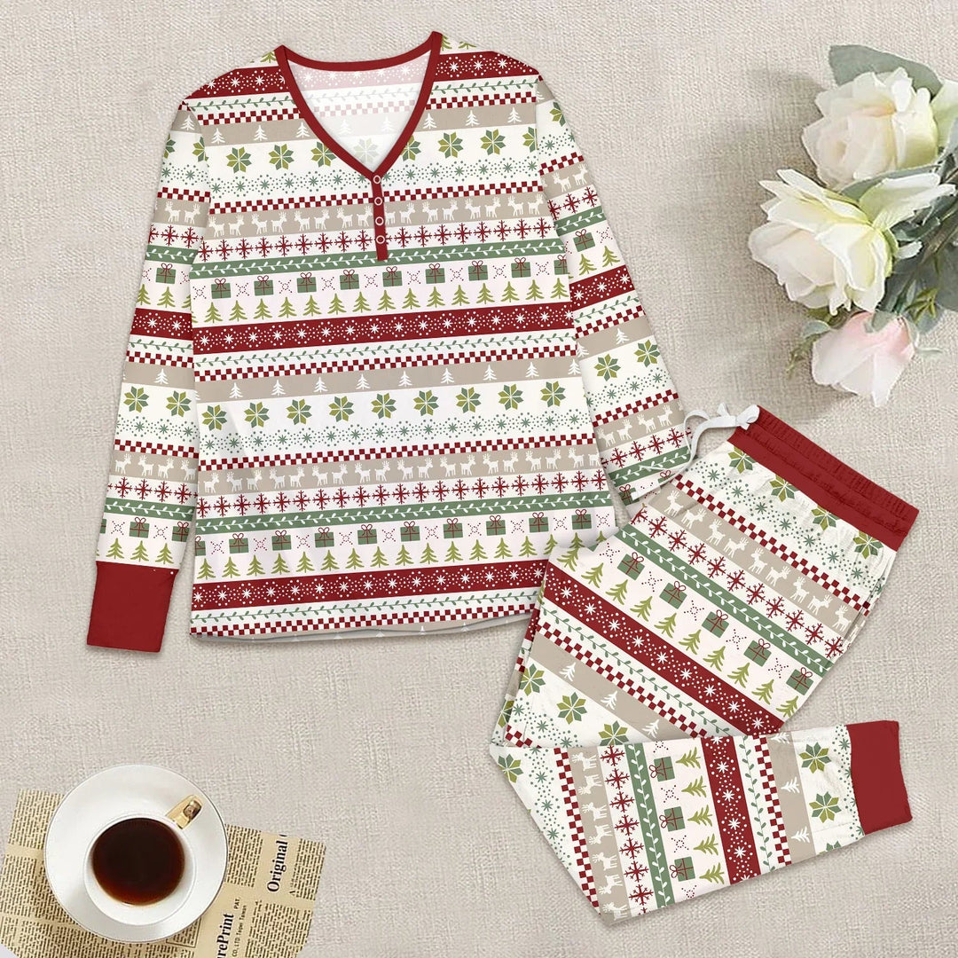 Christmas Fair Isle Red and Green Women Pajama Set - Zumbamboo