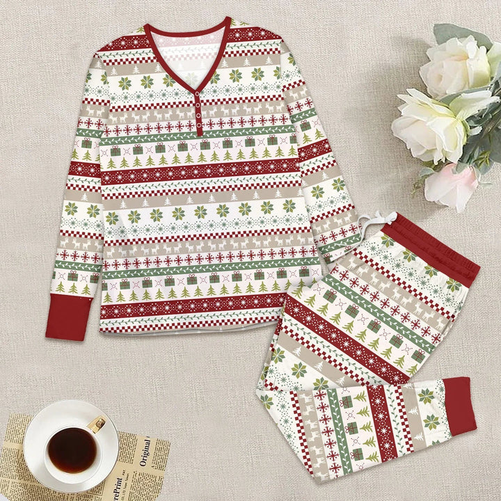Christmas Fair Isle Red and Green Women Pajama Set - Zumbamboo