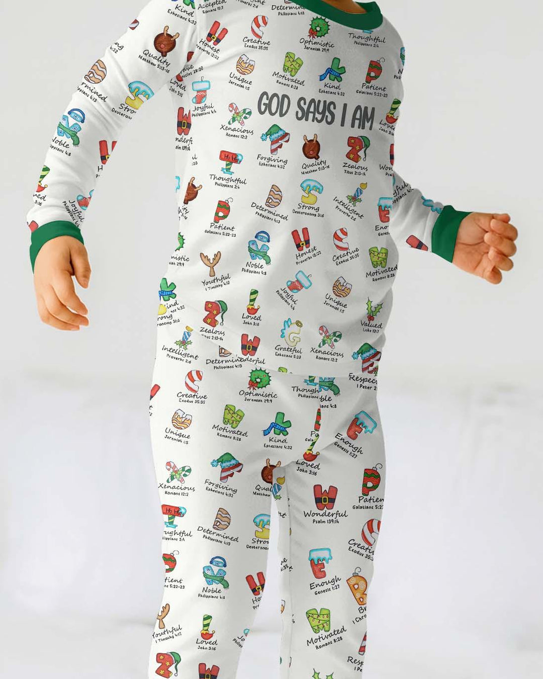 Christmas God Say I Am Alphabet Long Sleeve Pajama Set - Zumbamboo