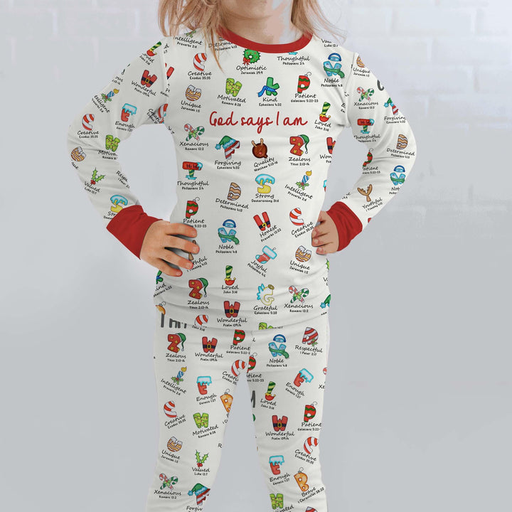 Christmas God Say I Am Alphabet Long Sleeve Pajama Set - Zumbamboo