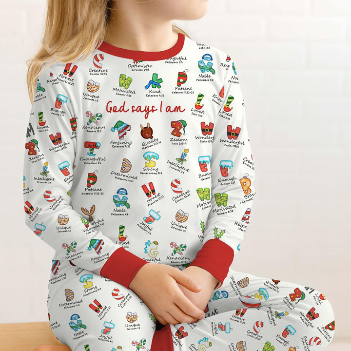 Christmas God Say I Am Alphabet Long Sleeve Pajama Set - Zumbamboo