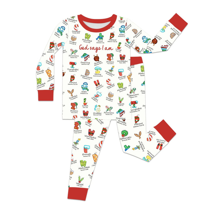 Christmas God Say I Am Alphabet Long Sleeve Pajama Set - Zumbamboo