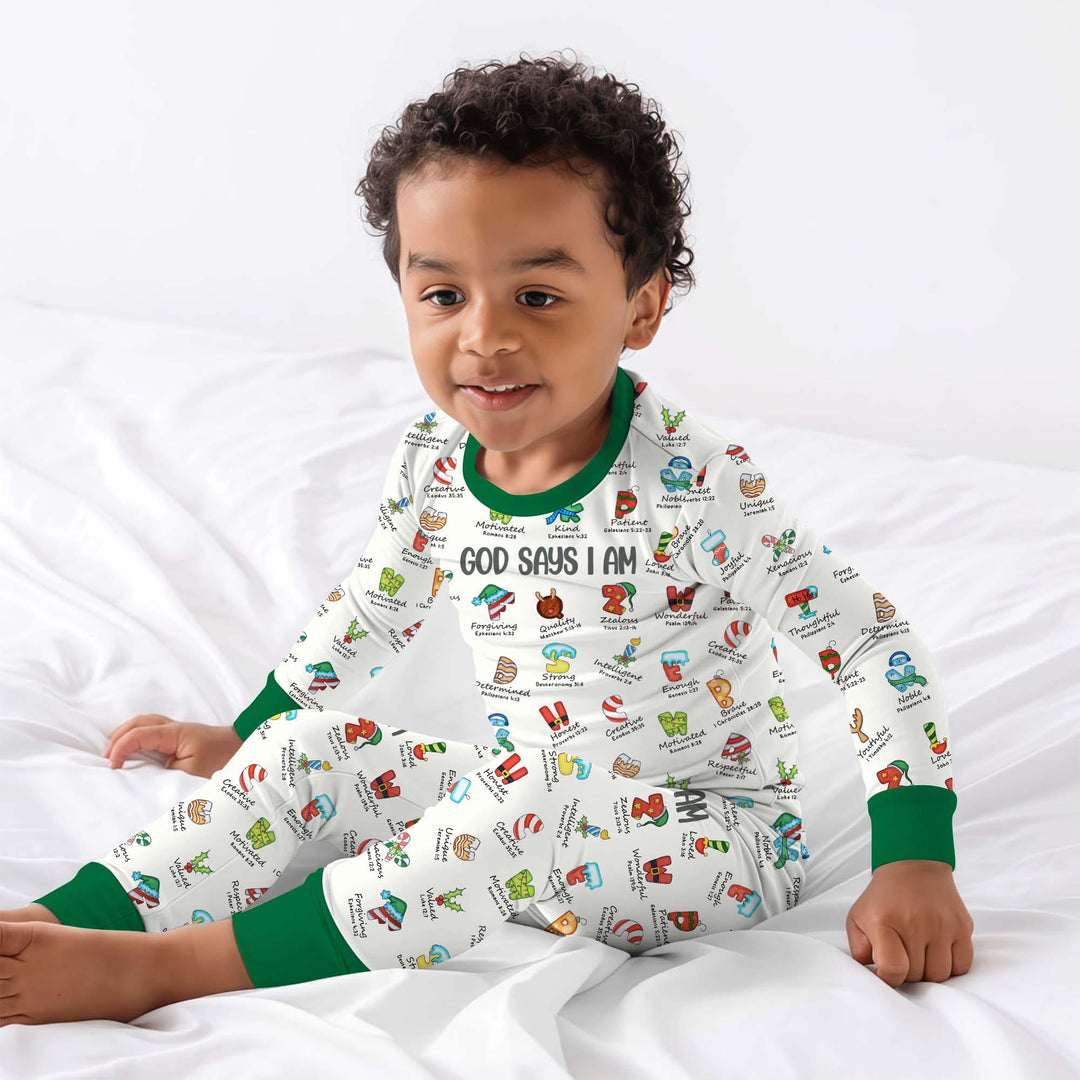 Christmas God Say I Am Alphabet Long Sleeve Pajama Set - Zumbamboo