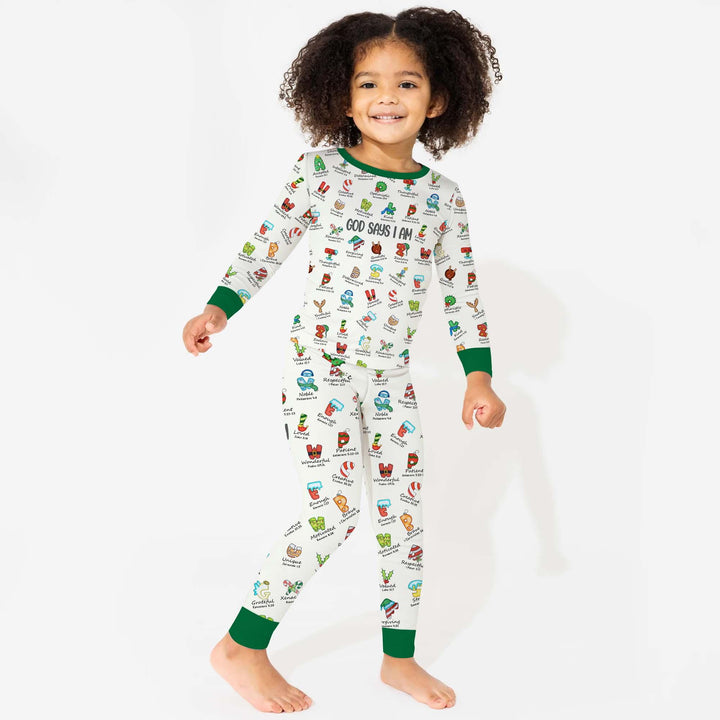 Christmas God Say I Am Alphabet Long Sleeve Pajama Set - Zumbamboo
