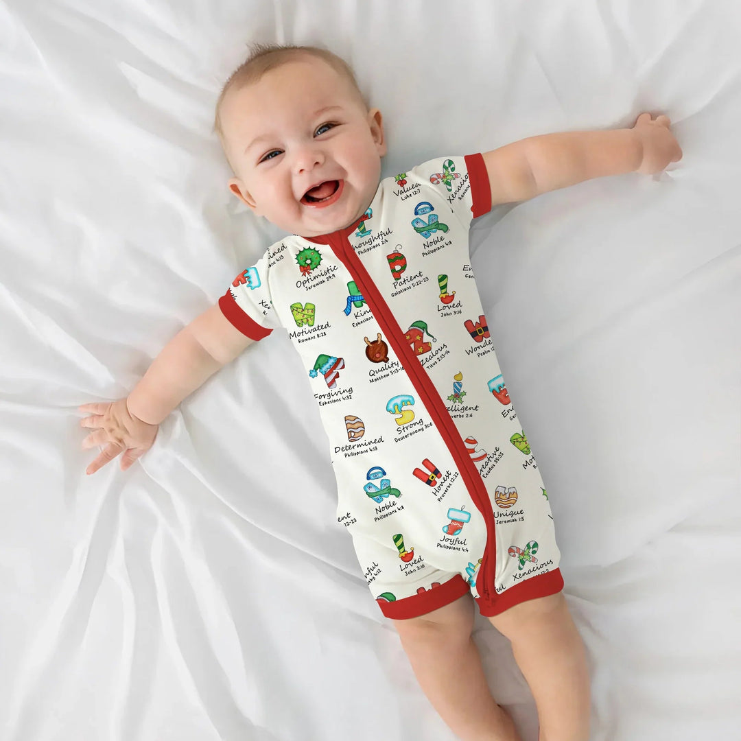 Christmas God Say I Am Alphabet Shorty Zippy , Christmas God Say I Am Alphabet Shorty Zippy - 0-3M / Red / Boy