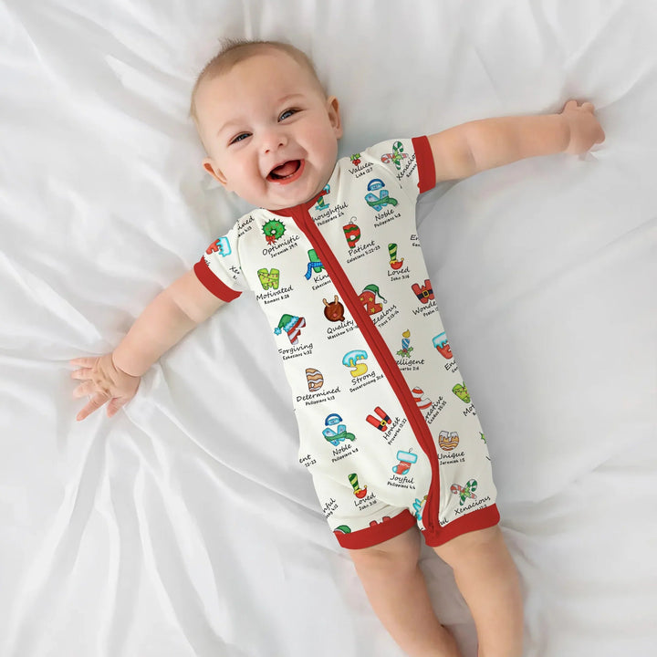 Christmas God Say I Am Alphabet Shorty Zippy , Christmas God Say I Am Alphabet Shorty Zippy - 0-3M / Red / Boy