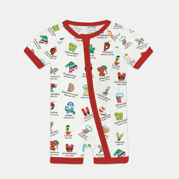 Christmas God Say I Am Alphabet Shorty Zippy , Christmas God Say I Am Alphabet Shorty Zippy - 0-3M / Red / Girl
