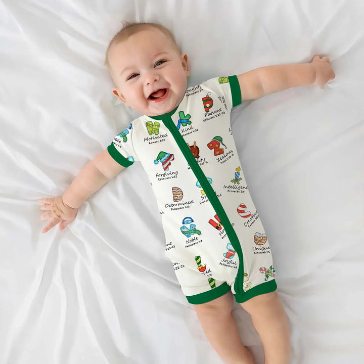 Christmas God Say I Am Alphabet Shorty Zippy , Christmas God Say I Am Alphabet Shorty Zippy - 0-3M / Green / Boy