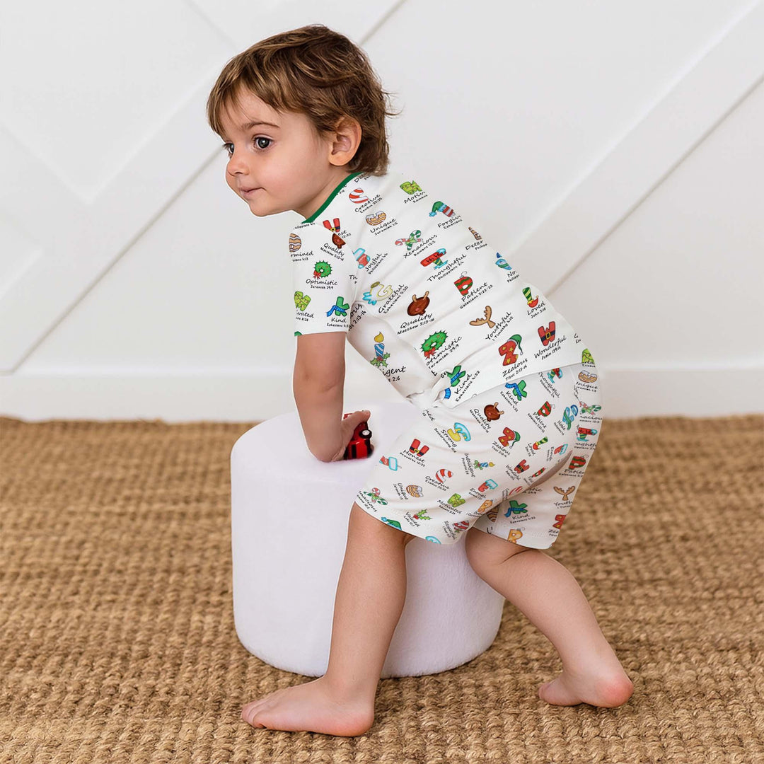 Christmas God Say I Am Alphabet Two Piece Short Sleeve Pajama Set , Christmas God Say I Am Alphabet Two Piece Short Sleeve Pajama Set - 12-18M / Red / Girl