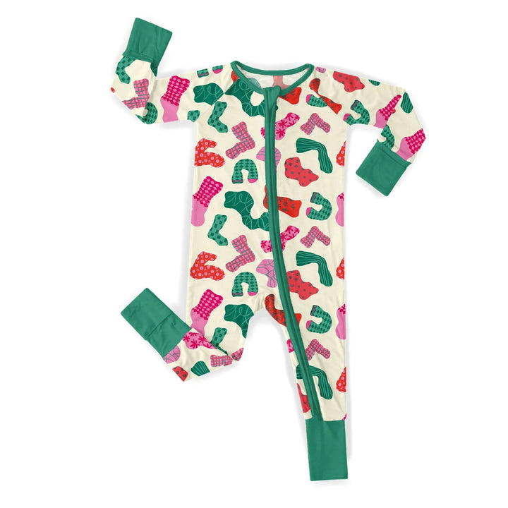 Christmas Happy Socks Keep Warm Convertible Zippered Romper - Zumbamboo