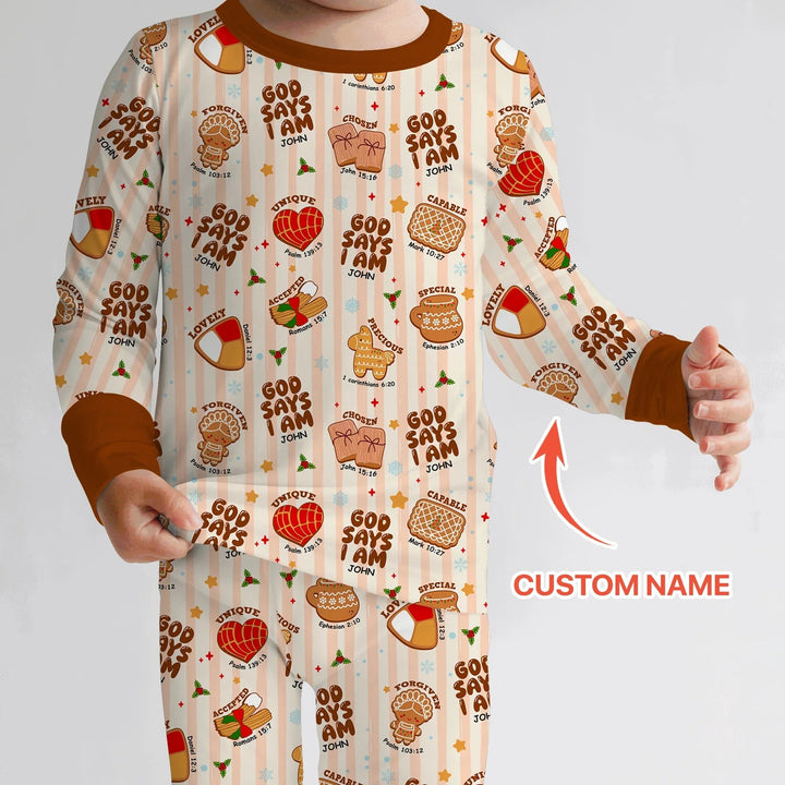 Christmas Mexican Cookies Custom Name For Boys Two Piece Long Sleeve Pajama Set - Zumbamboo