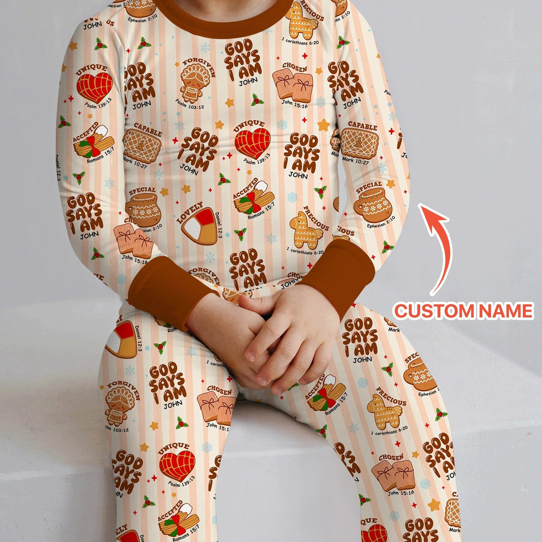 Christmas Mexican Cookies Custom Name For Boys Two Piece Long Sleeve Pajama Set - Zumbamboo