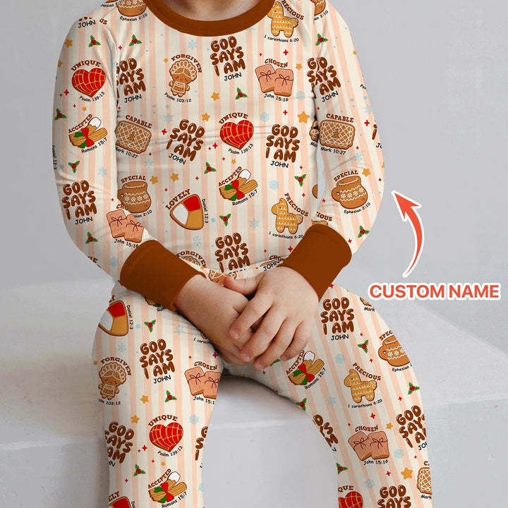 Christmas Mexican Cookies Custom Name For Boys Two Piece Long Sleeve Pajama Set - Zumbamboo