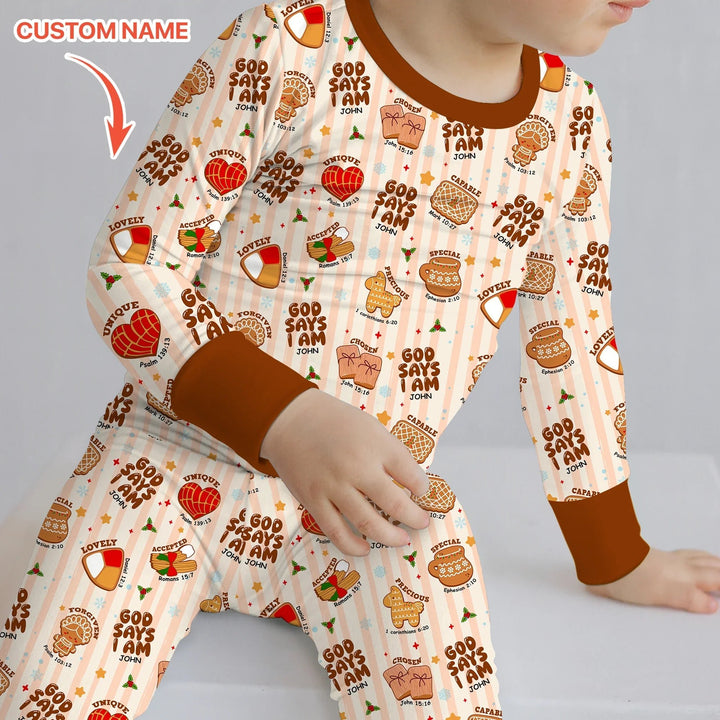 Christmas Mexican Cookies Custom Name For Boys Two Piece Long Sleeve Pajama Set - Zumbamboo
