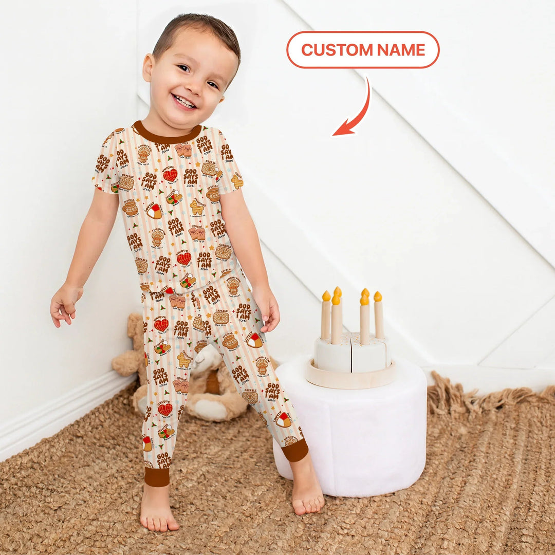 Christmas Mexican Cookies Custom Name For Boys Two Piece Short Sleeve Pajama Set - Zumbamboo