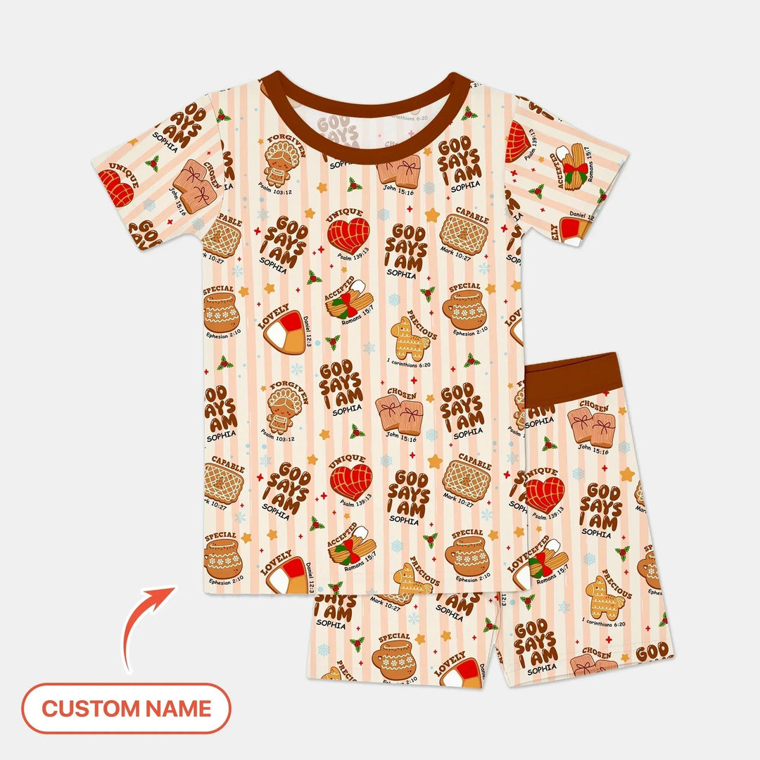 Christmas Mexican Cookies Custom Name For Boys Two Piece Short Sleeve Shorts Pajama Set - Zumbamboo