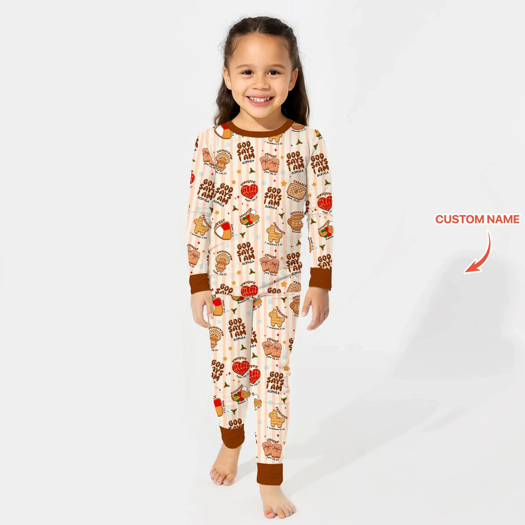 Christmas Mexican Cookies Custom Name For Girls Two Piece Long Sleeve Pajama Set - Zumbamboo