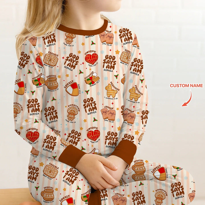 Christmas Mexican Cookies Custom Name For Girls Two Piece Long Sleeve Pajama Set - Zumbamboo