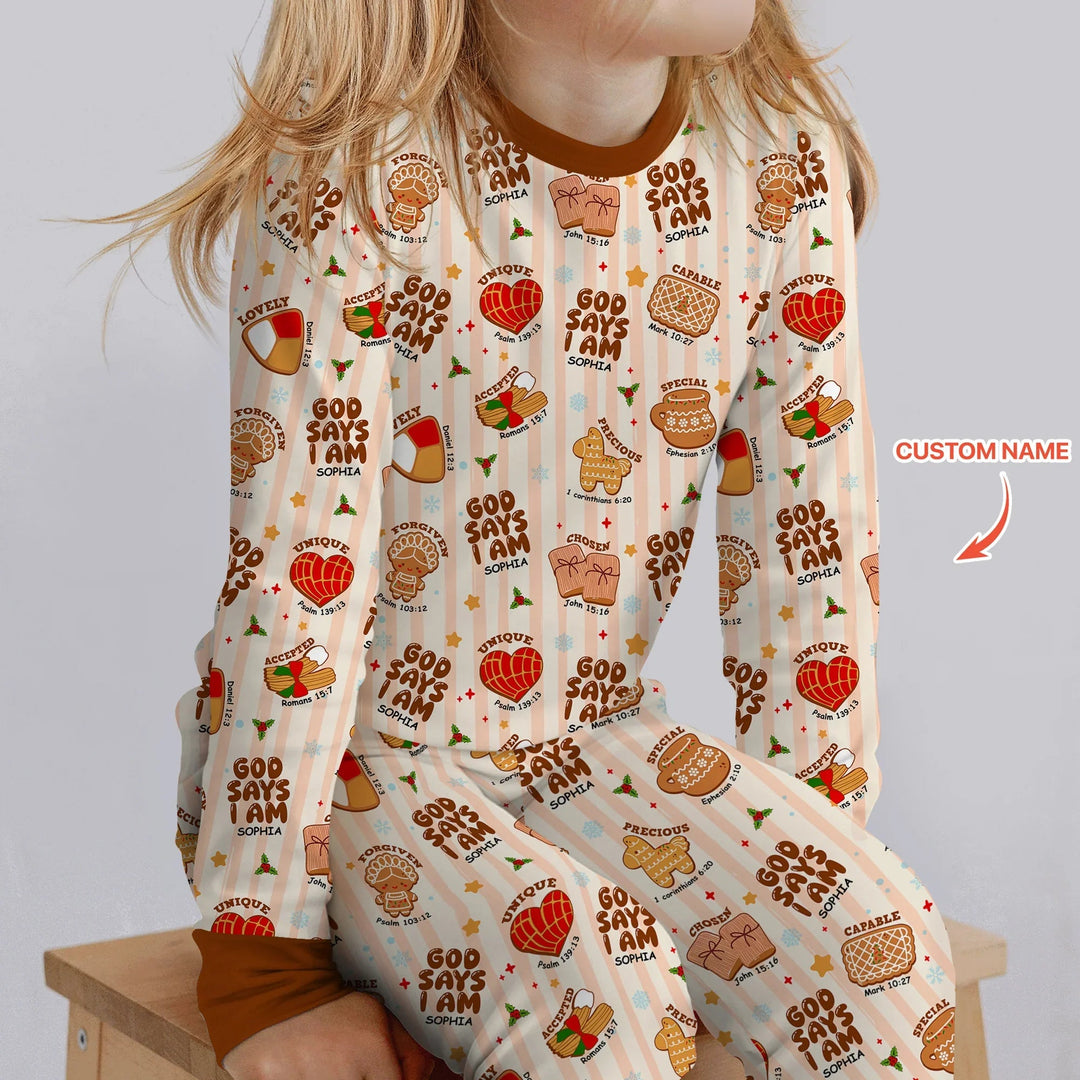 Christmas Mexican Cookies Custom Name For Girls Two Piece Long Sleeve Pajama Set - Zumbamboo