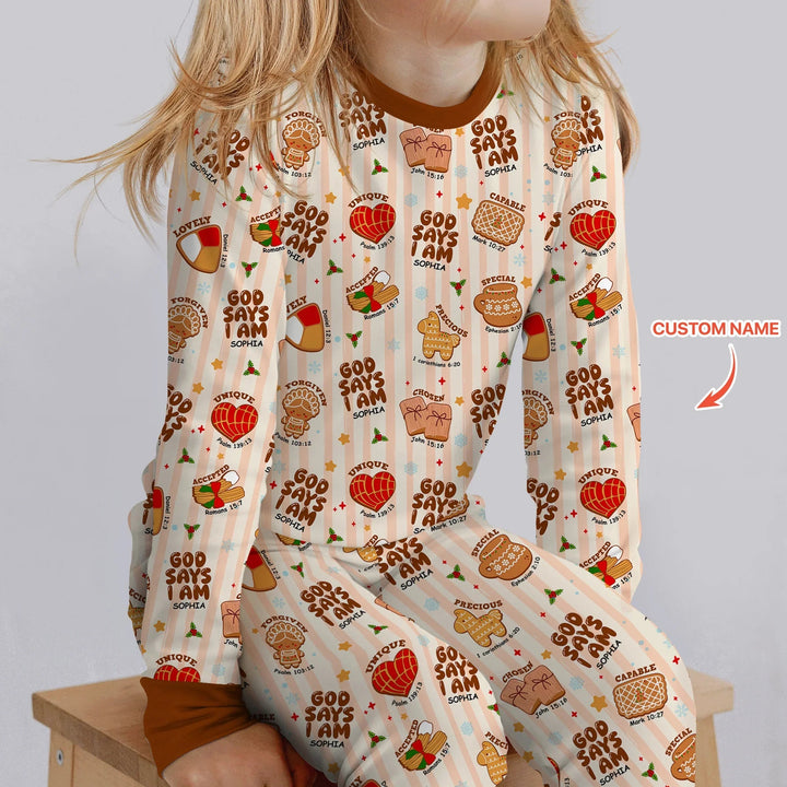 Christmas Mexican Cookies Custom Name For Girls Two Piece Long Sleeve Pajama Set - Zumbamboo