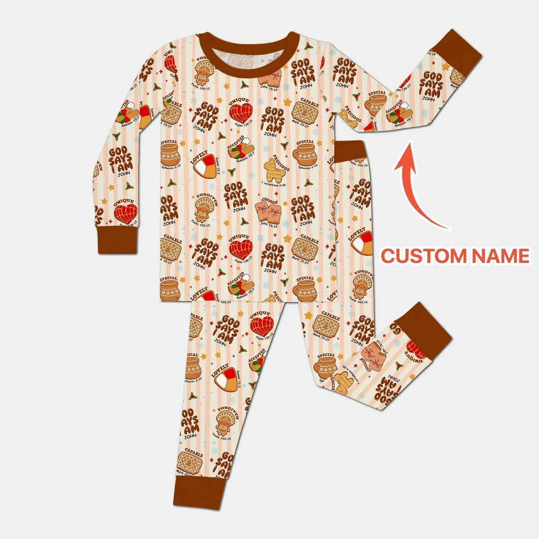 Christmas Mexican Cookies Custom Name For Girls Two Piece Long Sleeve Pajama Set - Zumbamboo
