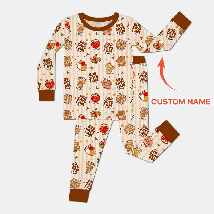 Christmas Mexican Cookies Custom Name For Girls Two Piece Long Sleeve Pajama Set - Zumbamboo