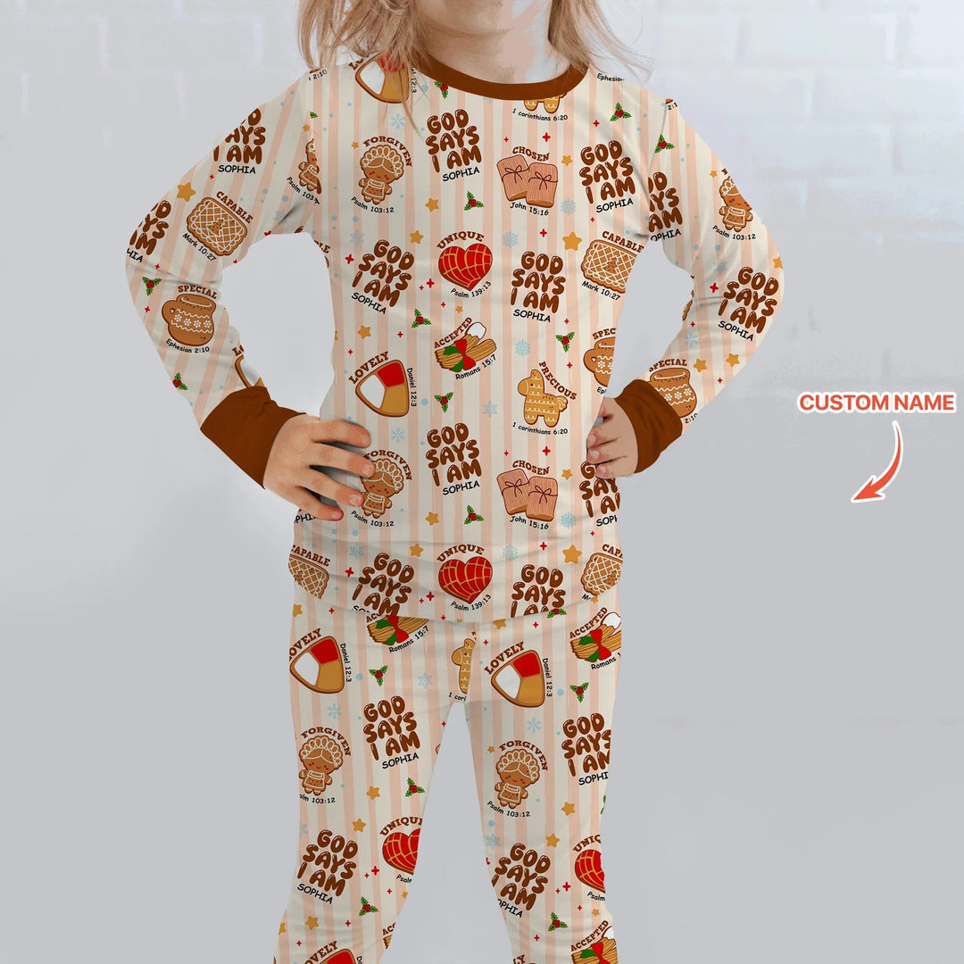 Christmas Mexican Cookies Custom Name For Girls Two Piece Long Sleeve Pajama Set - Zumbamboo