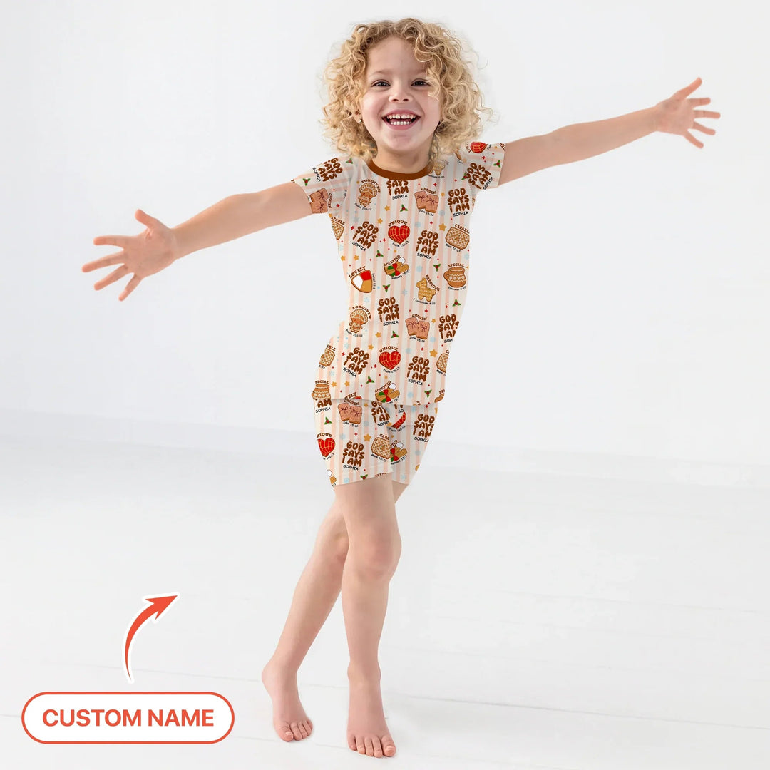 Christmas Mexican Cookies Custom Name For Girls Two Piece Short Sleeve Shorts Pajama Set - Zumbamboo