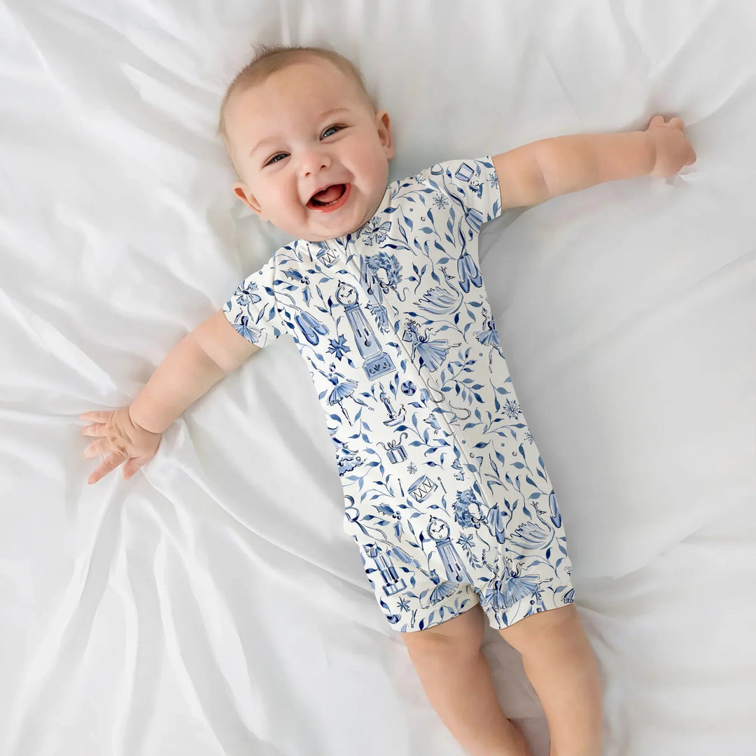 Christmas Nutcracker Toile Shorty Zippy , Christmas Nutcracker Toile Shorty Zippy - 0-3M / Blue