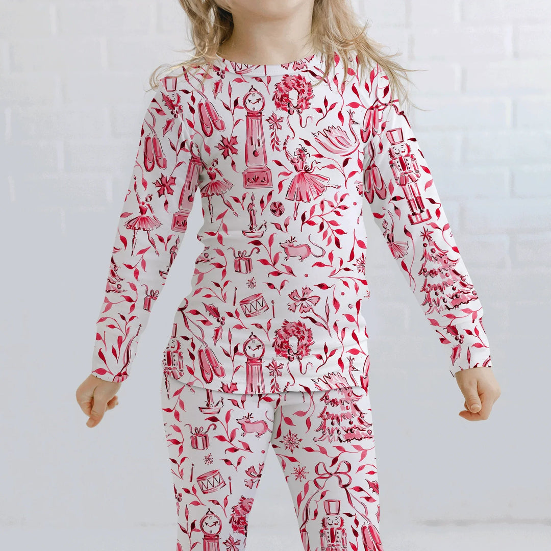 Christmas Nutcracker Toile Two Piece Long Sleeve Pajama Set - Zumbamboo