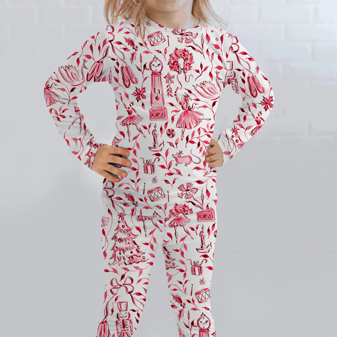 Christmas Nutcracker Toile Two Piece Long Sleeve Pajama Set - Zumbamboo