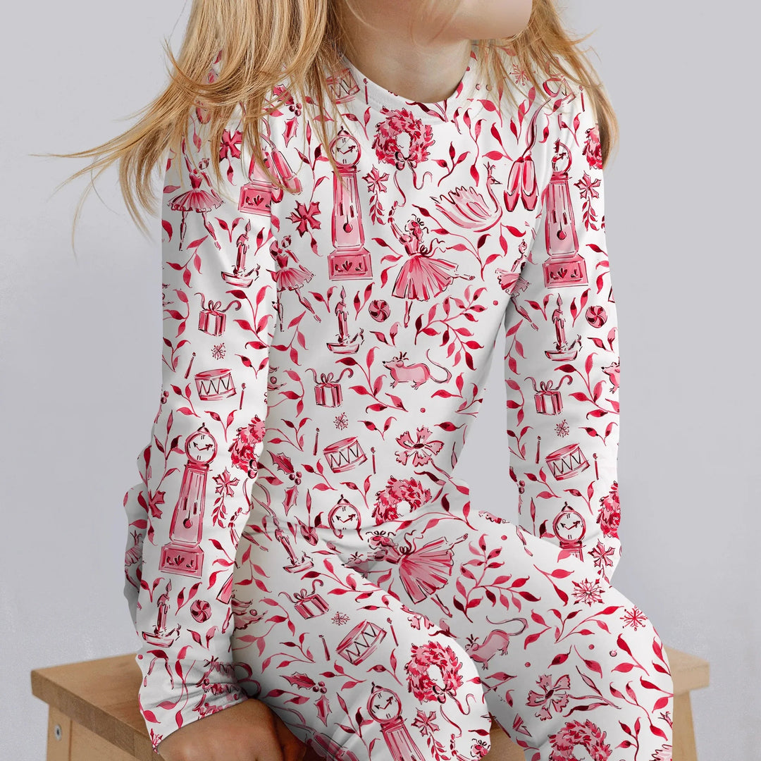 Christmas Nutcracker Toile Two Piece Long Sleeve Pajama Set - Zumbamboo