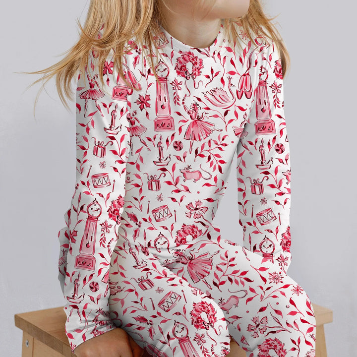 Christmas Nutcracker Toile Two Piece Long Sleeve Pajama Set - Zumbamboo