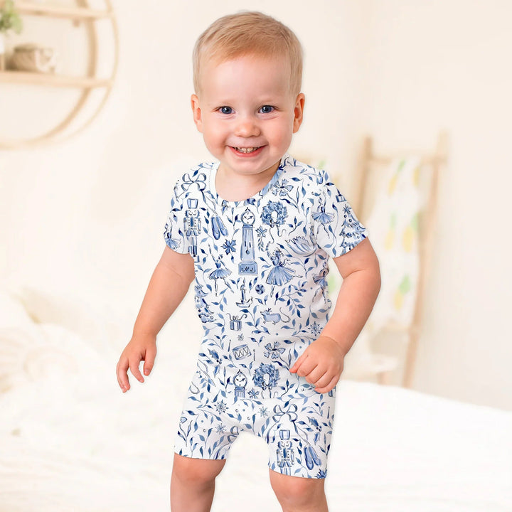 Christmas Nutcracker Toile Two Piece Short Sleeve Shorts Pajama Set - Zumbamboo