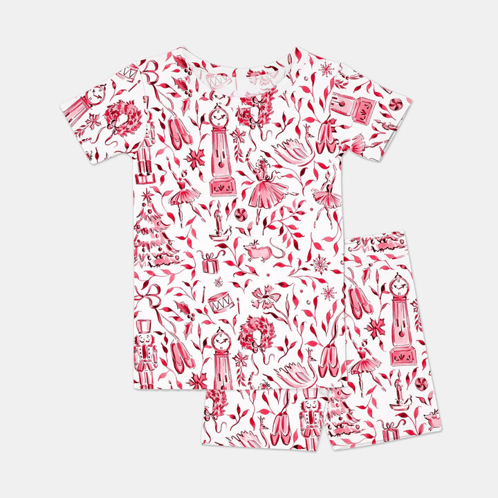 Christmas Nutcracker Toile Two Piece Short Sleeve Shorts Pajama Set - Zumbamboo