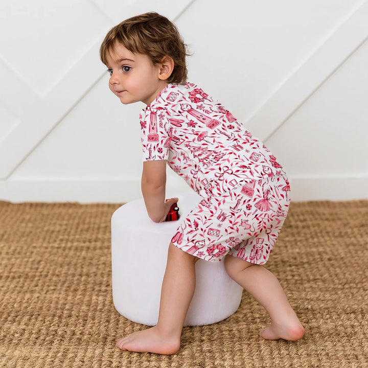 Christmas Nutcracker Toile Two Piece Short Sleeve Shorts Pajama Set - Zumbamboo