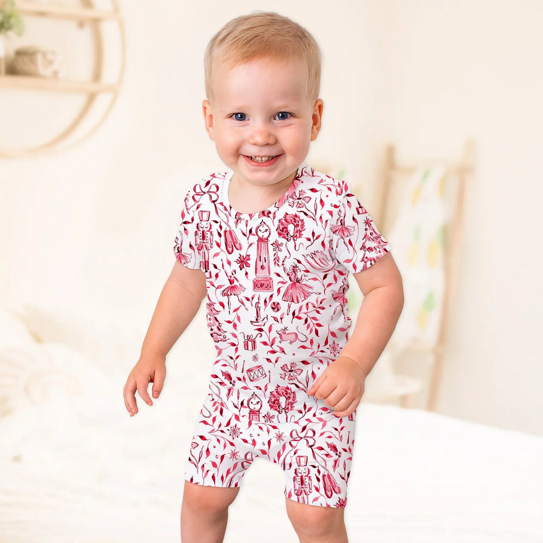 Christmas Nutcracker Toile Two Piece Short Sleeve Shorts Pajama Set - Zumbamboo