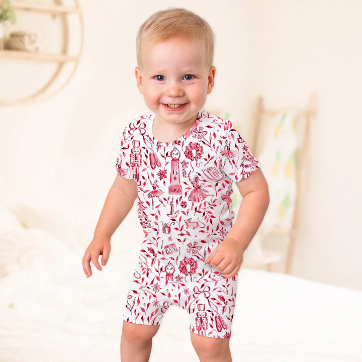 Christmas Nutcracker Toile Two Piece Short Sleeve Shorts Pajama Set - Zumbamboo