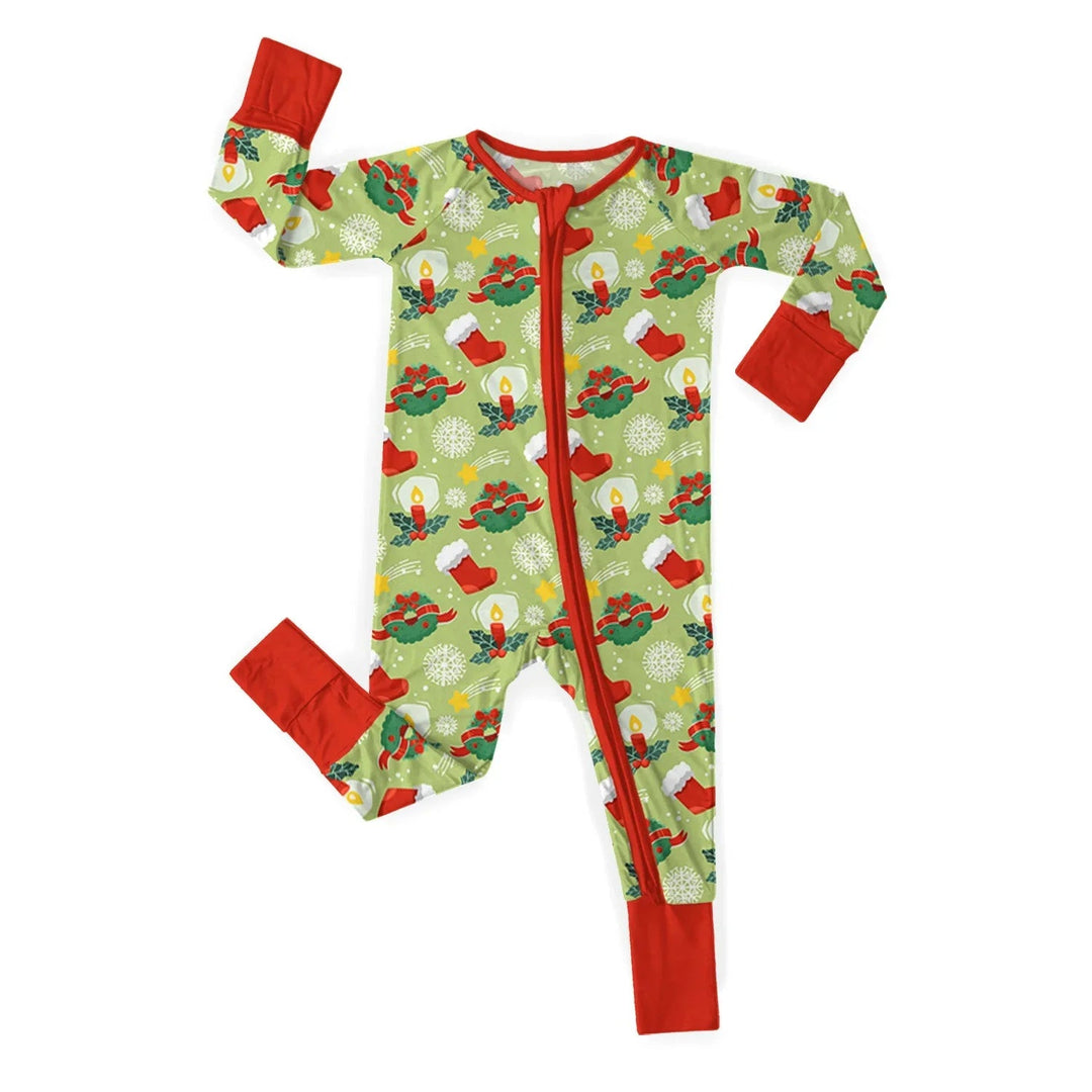 Christmas Sock With Candle Convertible Zippered Romper - Zumbamboo