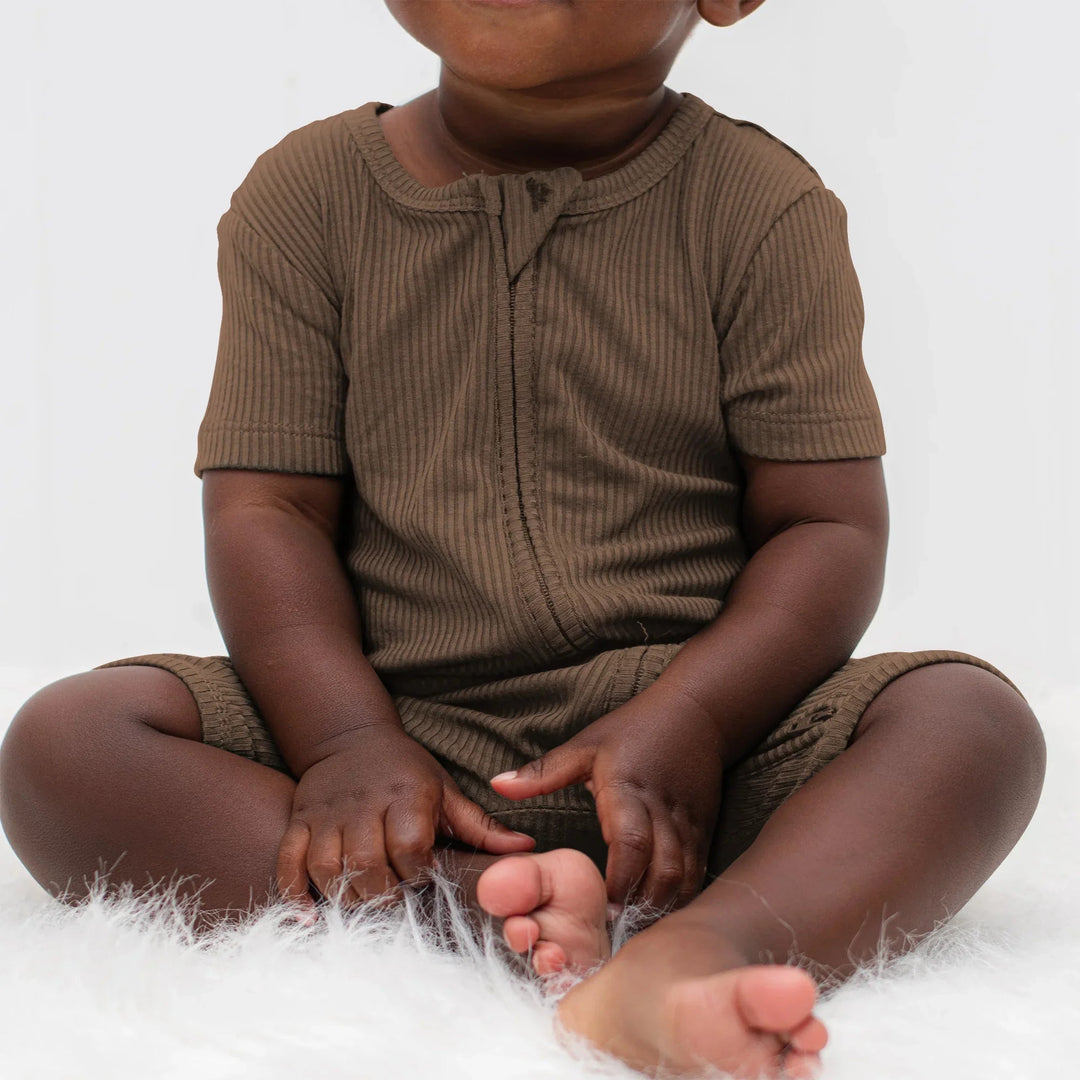 Cocoa Ribbed Shorty Zippy , Cocoa Ribbed Shorty Zippy - 0-3M