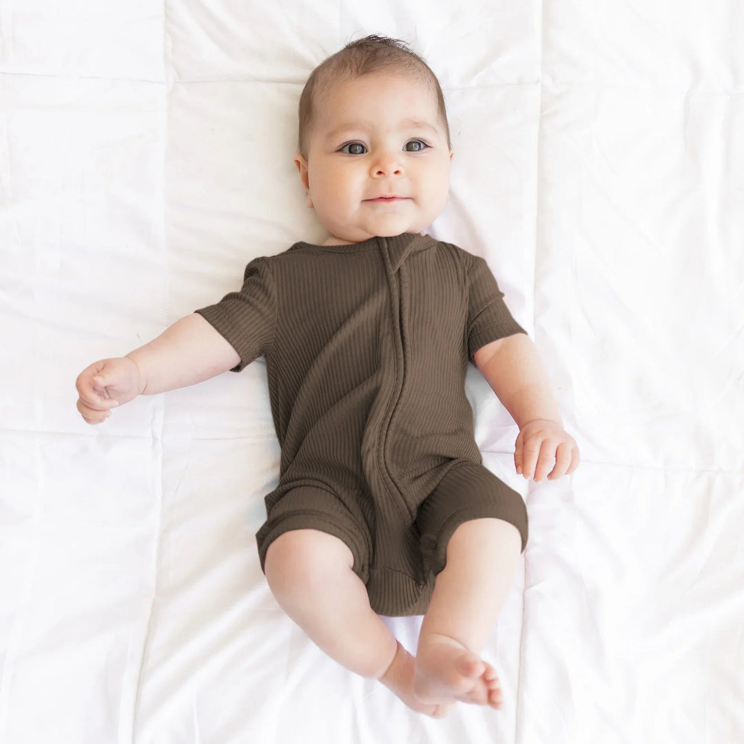 Cocoa Ribbed Shorty Zippy , Cocoa Ribbed Shorty Zippy - 0-3M