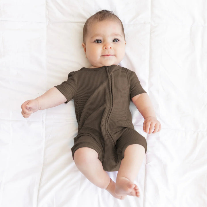 Cocoa Ribbed Shorty Zippy , Cocoa Ribbed Shorty Zippy - 0-3M