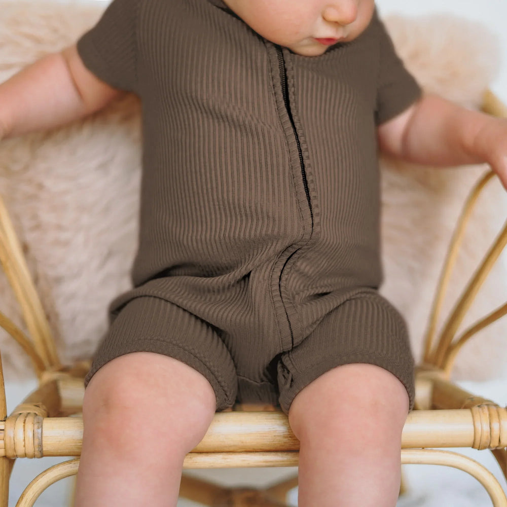 Cocoa Ribbed Shorty Zippy , Cocoa Ribbed Shorty Zippy - 0-3M