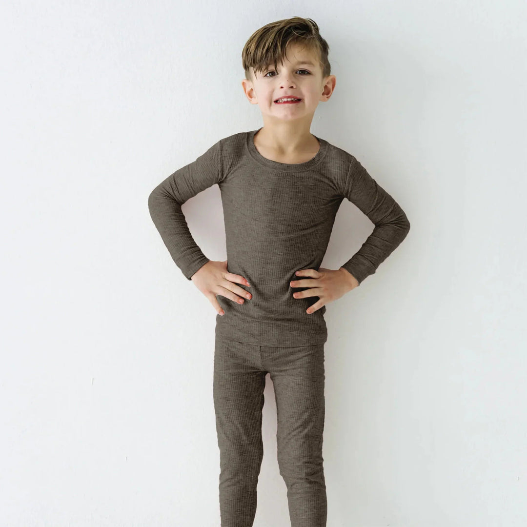 Cocoa Ribbed Two Piece Long Sleeve Pajama Set , Cocoa Ribbed Two Piece Long Sleeve Pajama Set - 12-18M